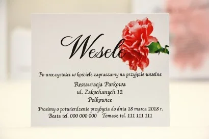 Bilecik do zaproszenia ślubnego - Elegant nr 10 - Różowy goździk