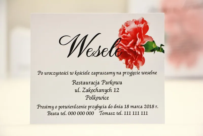 Bilecik do zaproszenia 120 x 98 mm prezenty ślubne wesele - Elegant nr 10 - Różowy goździk Bilecik do zaproszenia 120 x 98 mm prezenty ślubne wesele - Elegant nr 10 - Różowy goździk