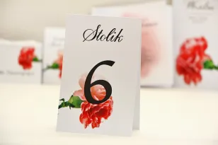 Numery stolików, stół weselny, ślub - Elegant nr 10 - Różowe goździki - dodatki ślubne