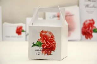 Pudełko na ciasto kwadratowe, tort weselny - Elegant nr 10 - Różowy goździk - kwiatowe dodatki ślubne
