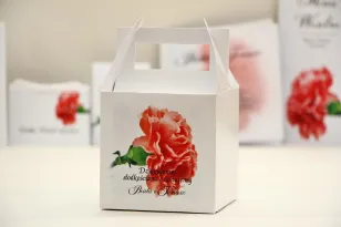 Schachtel für quadratische Torte, Hochzeitstorte - Elegant No. 10 - Rosa Nelke - florale Hochzeitsaccessoires