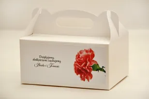 Prostokątne pudełko na ciasto, tort weselny, ślub - Elegant nr 10 - Różowy goździk - kwiatowe dodatki ślubne