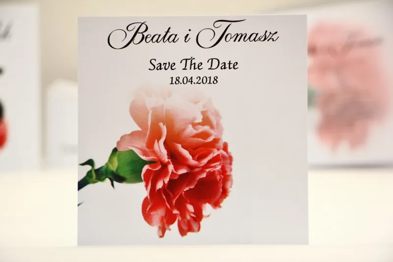 Bilecik Save The Date do zaproszenia ślubnego - Elegant nr 10 - Różowy goździk