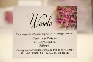 Bilecik do zaproszenia 120 x 98 mm prezenty ślubne wesele - Elegant nr 11 - Fioletowe bzy