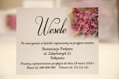 Bilecik do zaproszenia ślubnego - Elegant nr 11 - FIoletowe bzy