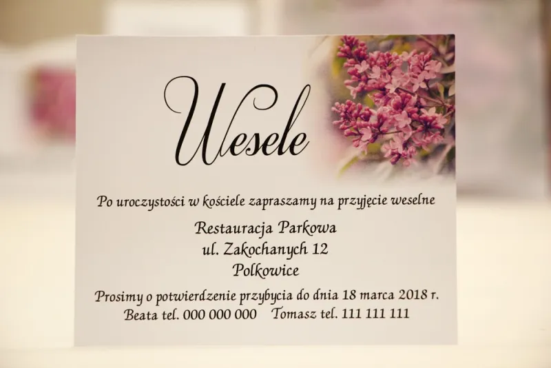 Bilecik do zaproszenia 120 x 98 mm prezenty ślubne wesele - Elegant nr 11 - Fioletowe bzy Bilecik do zaproszenia 120 x 98 mm prezenty ślubne wesele - Elegant nr 11 - Fioletowe bzy
