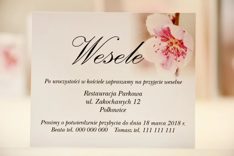 Bilecik do zaproszenia ślubnego - Elegant nr 12 - Kwiat wiśni