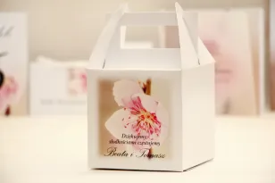 Pudełko na ciasto kwadratowe, tort weselny - Elegant nr 12 - Kwiat wiśni - kwiatowe dodatki ślubne