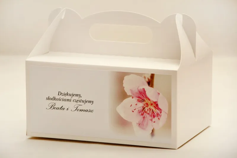 Prostokątne pudełko na ciasto, tort weselny, ślub - Elegant nr 12 - Kwiat wiśni - kwiatowe dodatki ślubne