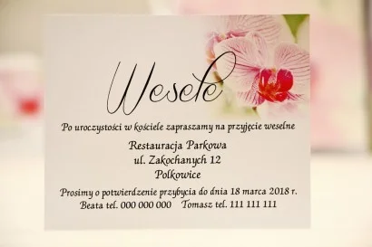 Bilecik do zaproszenia ślubnego - Elegant nr 13 - Różowe orchidee