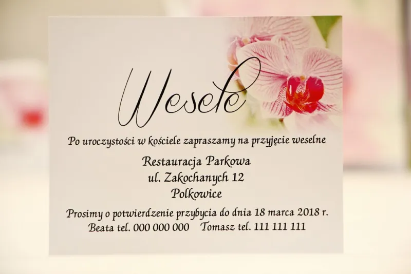 Bilecik do zaproszenia 120 x 98 mm prezenty ślubne wesele - Elegant nr 13 - Różowe orchidee Bilecik do zaproszenia 120 x 98 mm prezenty ślubne wesele - Elegant nr 13 - Różowe orchidee