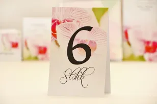 Numery stolików, stół weselny, ślub - Elegant nr 13 - Różowe orchidee - dodatki ślubne kwiatowe