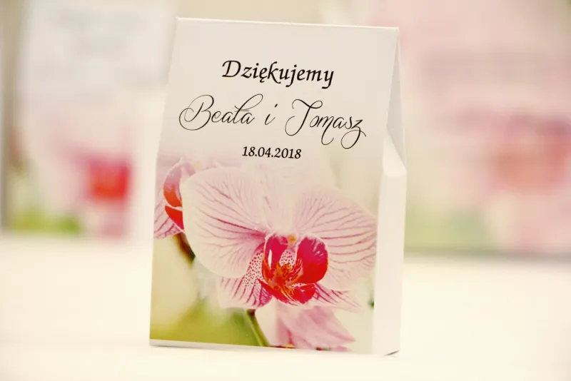 Pudełeczko stojące na cukierki, podziękowania dla Gości weselnych - Elegant nr 13 - Różowa orchidea - Kwiatowe dodatki ślubne