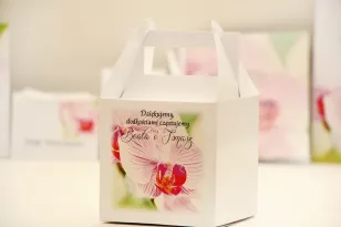 Schachtel für quadratische Torte, Hochzeitstorte - Elegant nr 13 - Orchidee - florale Hochzeitsaccessoires