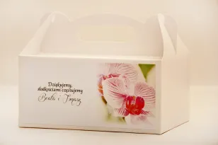 Prostokątne pudełko na ciasto, tort weselny, ślub - Elegant nr 13 - Orchidea - kwiatowe dodatki ślubne