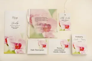 Zaproszenie ślubne z dodatkami - Elegant nr 13 - Różowe orchidee - Eleganckie kwiatowe z kalką