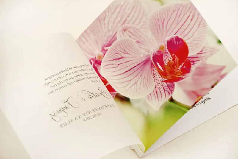 Zaproszenie ślubne, zaproszenia na ślub eleganckie z kalką - Elegant nr 13 - Różowe orchidee Zaproszenie ślubne, zaproszenia na ślub eleganckie z kalką - Elegant nr 13 - Różowe orchidee