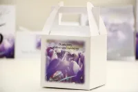 Pudełka na ciasto weselne FIOLETOWE KROKUSY | Personalizacja
