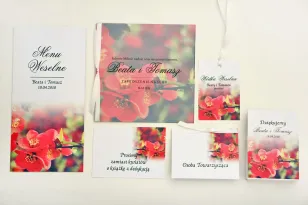 Zaproszenie ślubne z dodatkami - Elegant nr 15 - czerwone kwiaty - Eleganckie kwiatowe z kalką