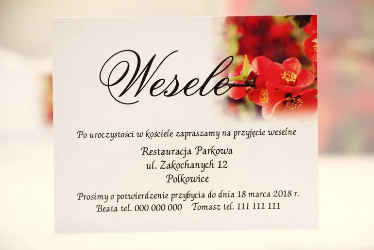 Bilecik do zaproszenia ślubnego - Elegant nr 15 - Kwiaty pigwowca