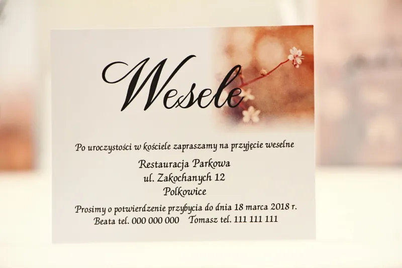 Bilecik do zaproszenia 120 x 98 mm prezenty ślubne wesele - Elegant nr 16 - Kwiaty wiśni