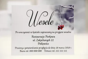 Bilecik do zaproszenia 120 x 98 mm prezenty ślubne wesele - Elegant nr 17 - Zimowa jarzębina