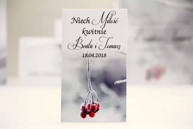 Podziękowania dla Gości weselnych - nasiona Niezapominajki - Elegant nr 17 - Zimowa jarzębina - kwiatowe dodatki ślubne Podziękowania dla Gości weselnych - nasiona Niezapominajki - Elegant nr 17 - Zimowa jarzębina - kwiatowe dodatki ślubne