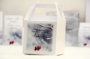 Schachtel für quadratische Torte, Hochzeitstorte - Elegant Nr. 17 - Winter-Eberesche - florale Hochzeitsaccessoires