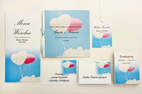 Zaproszenie ślubne z dodatkami - Elegant nr 18 - Balony na niebie - Eleganckie kwiatowe z kalką