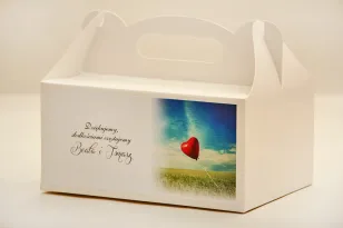 Prostokątne pudełko na ciasto, tort weselny, ślub - Elegant nr 19 - Czerwony balonik - kwiatowe dodatki ślubne