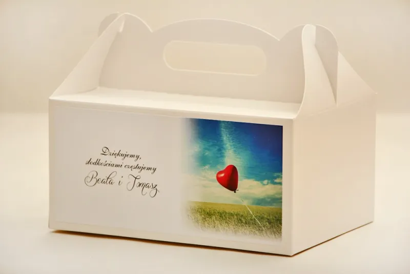 Prostokątne pudełko na ciasto, tort weselny, ślub - Elegant nr 19 - Czerwony balonik - kwiatowe dodatki ślubne Prostokątne pudełko na ciasto, tort weselny, ślub - Elegant nr 19 - Czerwony balonik - kwiatowe dodatki ślubne