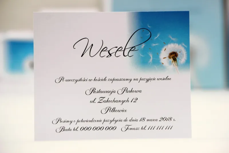 Bilecik do zaproszenia 120 x 98 mm prezenty ślubne wesele - Elegant nr 20 - Dmuchawce