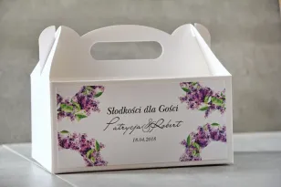 Prostokątne pudełko na ciasto, tort weselny, Ślub - Pistacjowe nr 2 - Fioletowe gałązki bzu