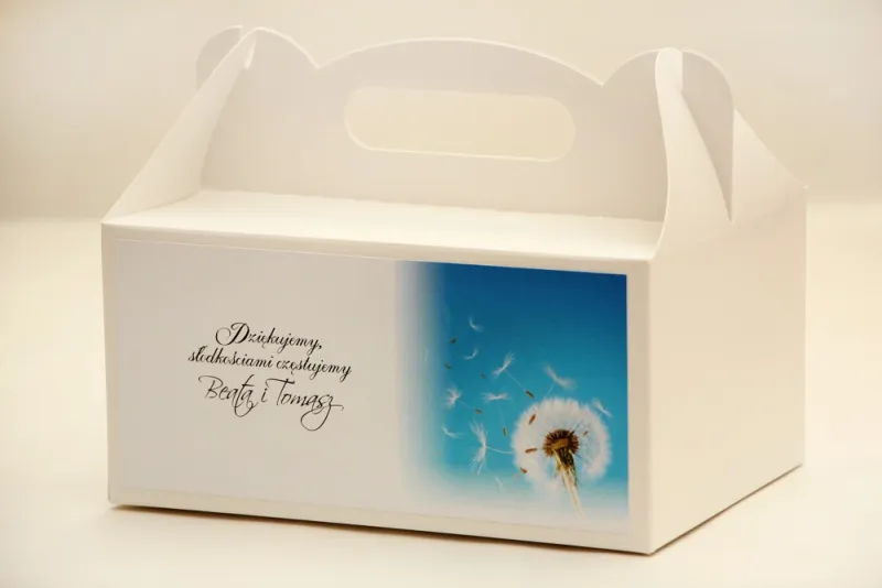 Prostokątne pudełko na ciasto, tort weselny, ślub - Elegant nr 20 - Dmuchawiec - kwiatowe dodatki ślubne