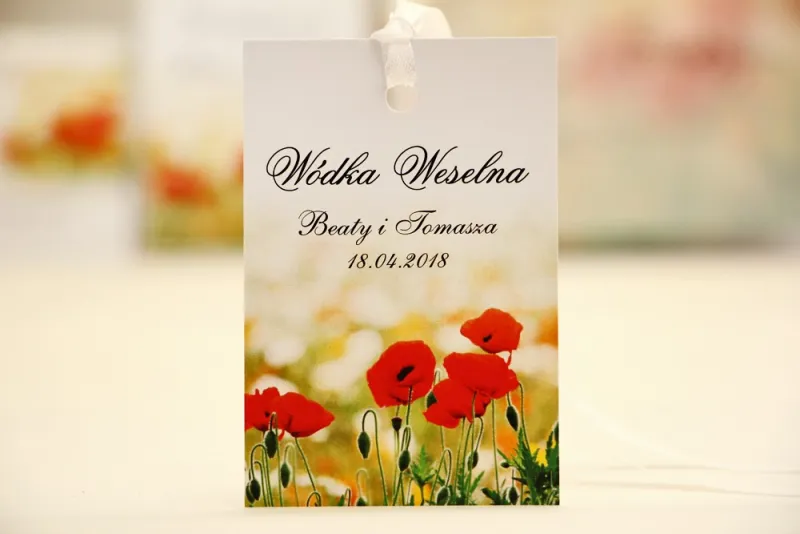 Zawieszka na butelkę, wódka weselna, ślub - Elegant nr 21 - Polne maki - kwiatowe dodatki ślubne Zawieszka na butelkę, wódka weselna, ślub - Elegant nr 21 - Polne maki - kwiatowe dodatki ślubne