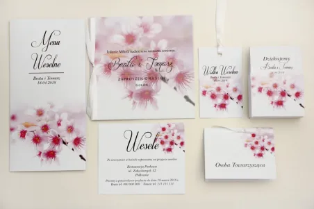 Zaproszenie ślubne z dodatkami - Elegant nr 23 - Kwiaty wiśni - Eleganckie kwiatowe z kalką
