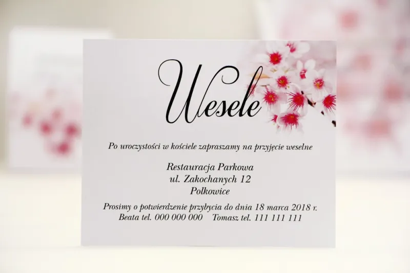 Bilecik Do Zaproszenia ślubnego Elegant Nr 23 Kwiaty Wiśni