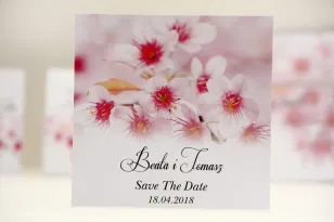 Bilecik Save The Date do zaproszenia ślubnego - Elegant nr 23 - Różowe kwiaty wiśni