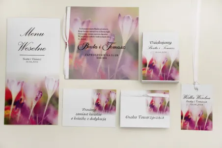 Zaproszenie ślubne z dodatkami - Elegant nr 24 - wiosenne krokusy - Eleganckie kwiatowe z kalką