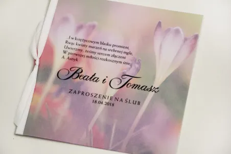 Zaproszenie ślubne, zaproszenia na ślub eleganckie z kalką - Elegant nr 24 - Wiosenne krokusy