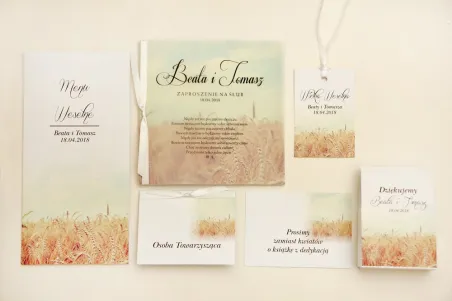Zaproszenie ślubne z dodatkami - Elegant nr 25 - Pole pszenicy - Eleganckie kwiatowe z kalką