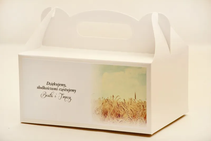 Prostokątne pudełko na ciasto, tort weselny, ślub - Elegant nr 25 - Pole pszenicy - kwiatowe dodatki ślubne Prostokątne pudełko na ciasto, tort weselny, ślub - Elegant nr 25 - Pole pszenicy - kwiatowe dodatki ślubne