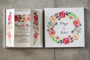 Eindrucksvolle Hochzeitseinladung in einer Schachtel - Pistazie Nr. 3 - Intensiv rosa Blüten