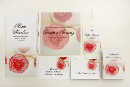Zaproszenie ślubne z dodatkami - Elegant nr 27 - Różowe jaskry - Eleganckie kwiatowe z kalką