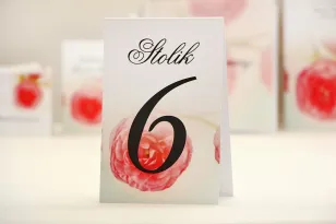 Numery stolików, stół weselny, ślub - Elegant nr 27 - Różowe jaskry - dodatki ślubne