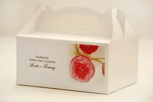 Prostokątne pudełko na ciasto, tort weselny, ślub - Elegant nr 27 - Różowe jaskry - kwiatowe dodatki ślubne