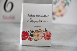Bonbonschachtel dank Hochzeitsgästen - Pistazie Nr. 3 - Rosa und lachsfarbene Blüten