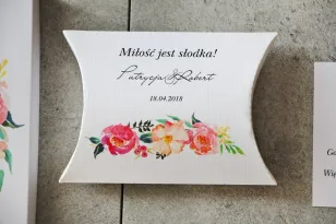 Candy Pillow Box, vielen Dank an die Hochzeitsgäste - Pistazie Nr. 3 - Blumen in Rosa- und Lachstönen