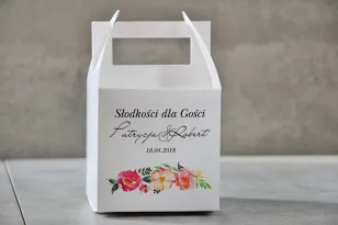 Pudełko na ciasto kwadratowe, tort weselny - Pistacjowe nr 3 - Intensywnie różowe i łososiowe kwiaty