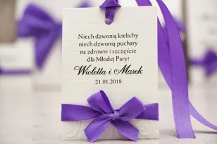 Zawieszka na butelkę, wódka weselna, ślub - Belisa nr 4 - Fioletowe - Dodatki ślubne z kokardką